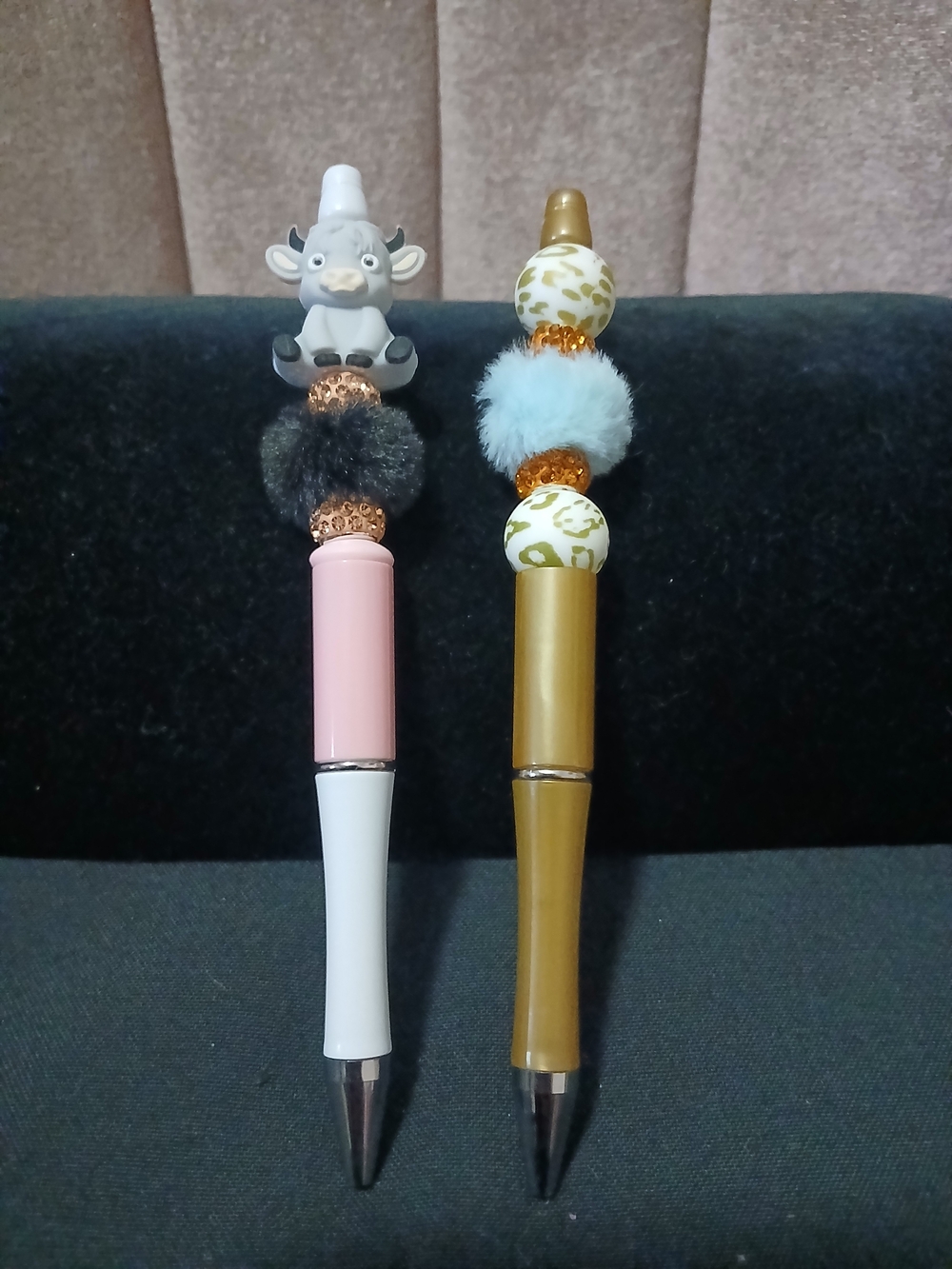 Kids Decorative Pom-Pom Ballpoint Pens - Pink & Gold
